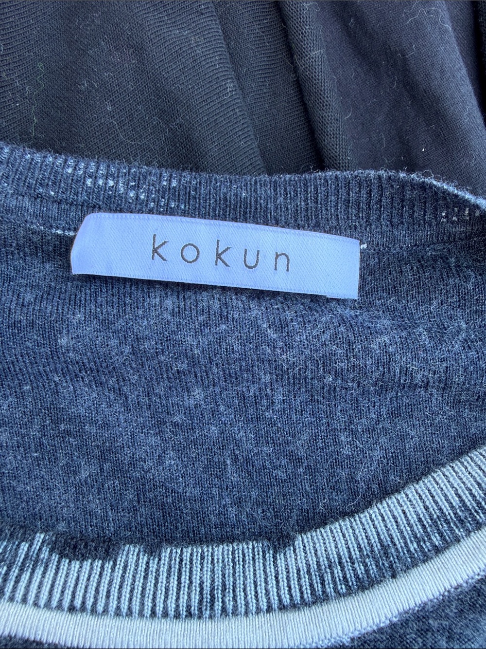 Kokun cashmere bamboo Navy Short Sleeve knit top shirt - Picture 6 of 8